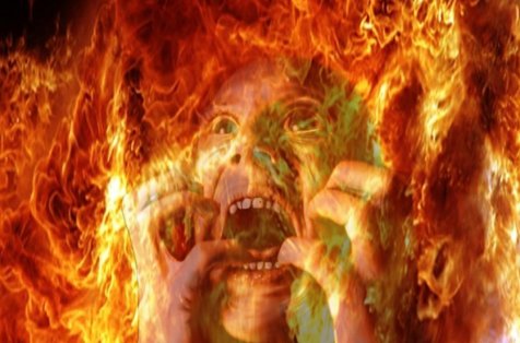 Person in agony in the fires of Hell